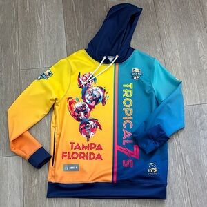 Tampa Florida Tropical 7s Rugby Gradient Pullover Hoodie - Yellow Blue Adult M